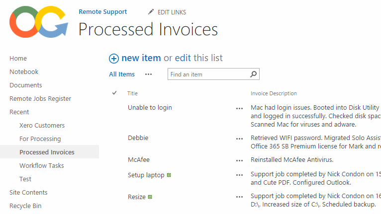 Invoices Processed by the Azure Logic App